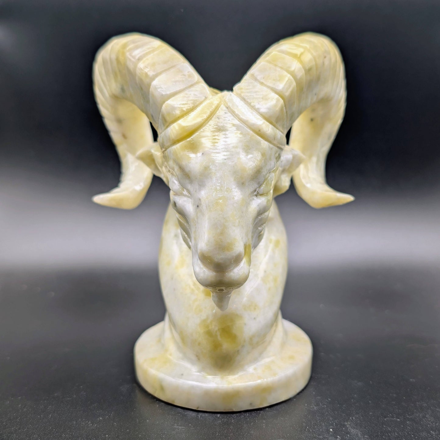 The Crystal Tabby - Key Lime Serpentine Ram Bust - ON SALE