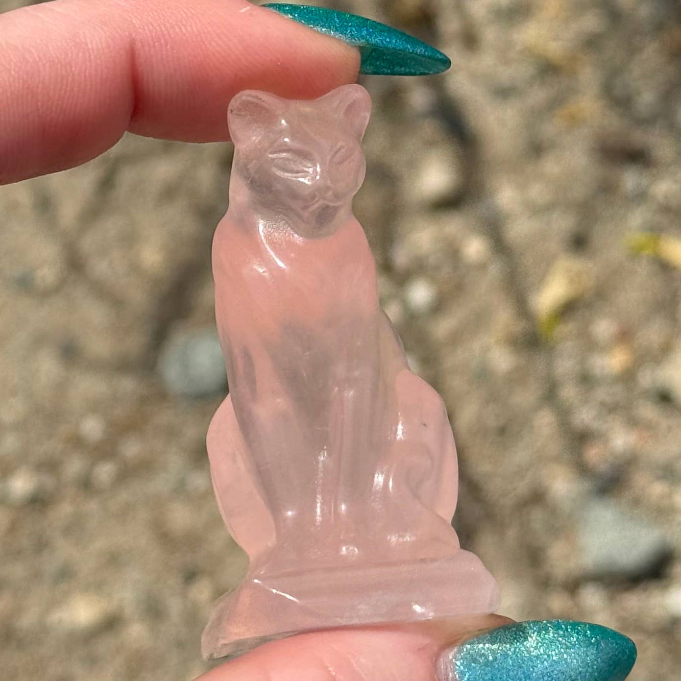 The Crystal Tabby - Small Sitting Rose Quartz Cat 