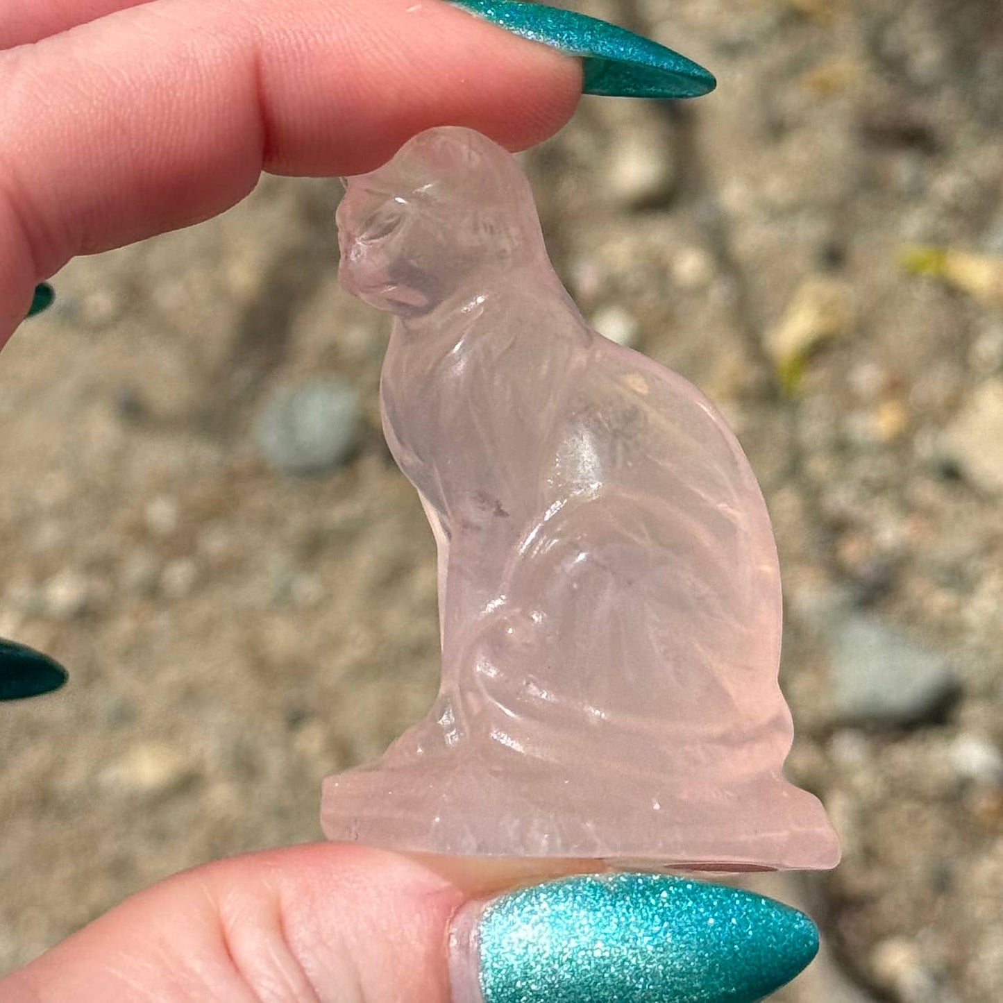 The Crystal Tabby - Small Sitting Rose Quartz Cat 