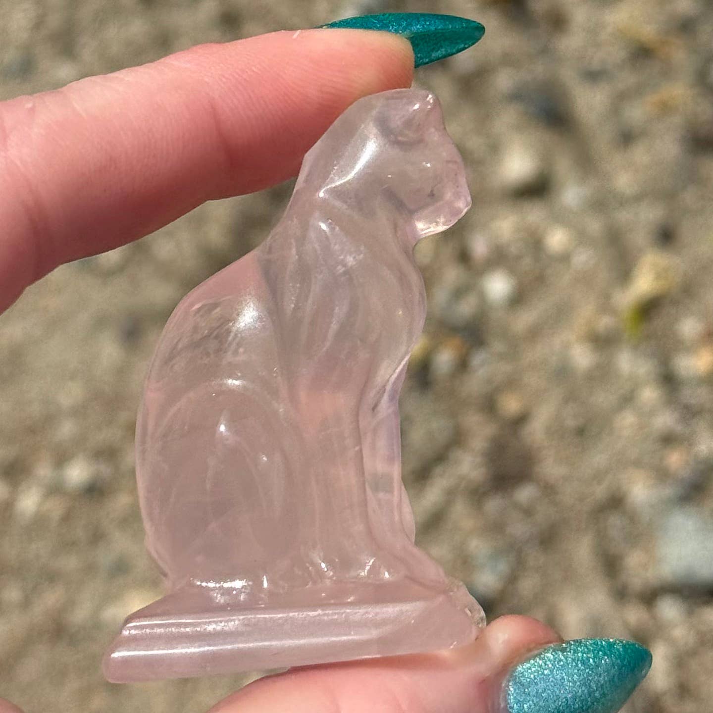 The Crystal Tabby - Small Sitting Rose Quartz Cat 