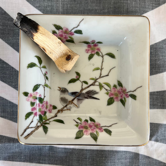 Bird and floral trinket dish