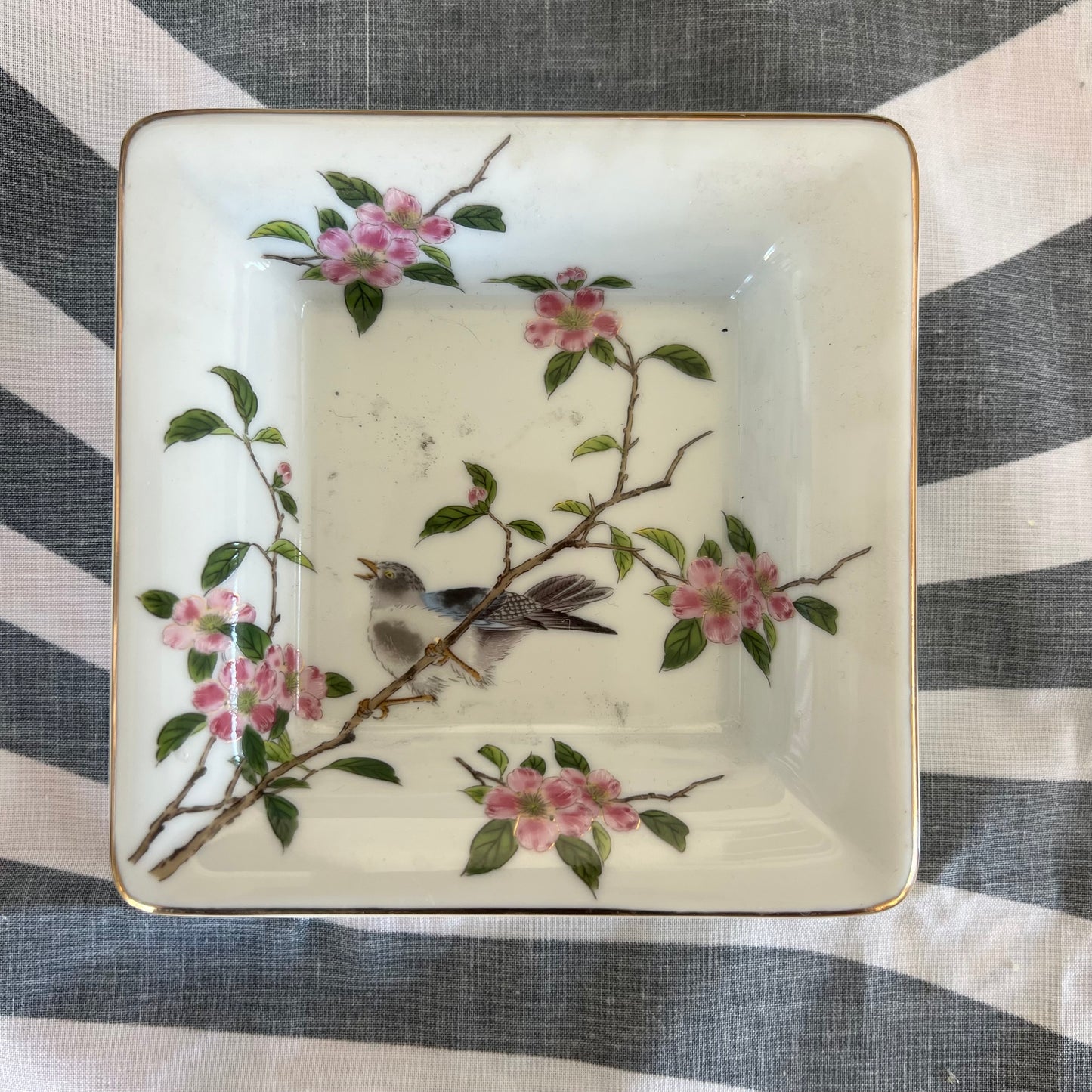 Bird and floral trinket dish