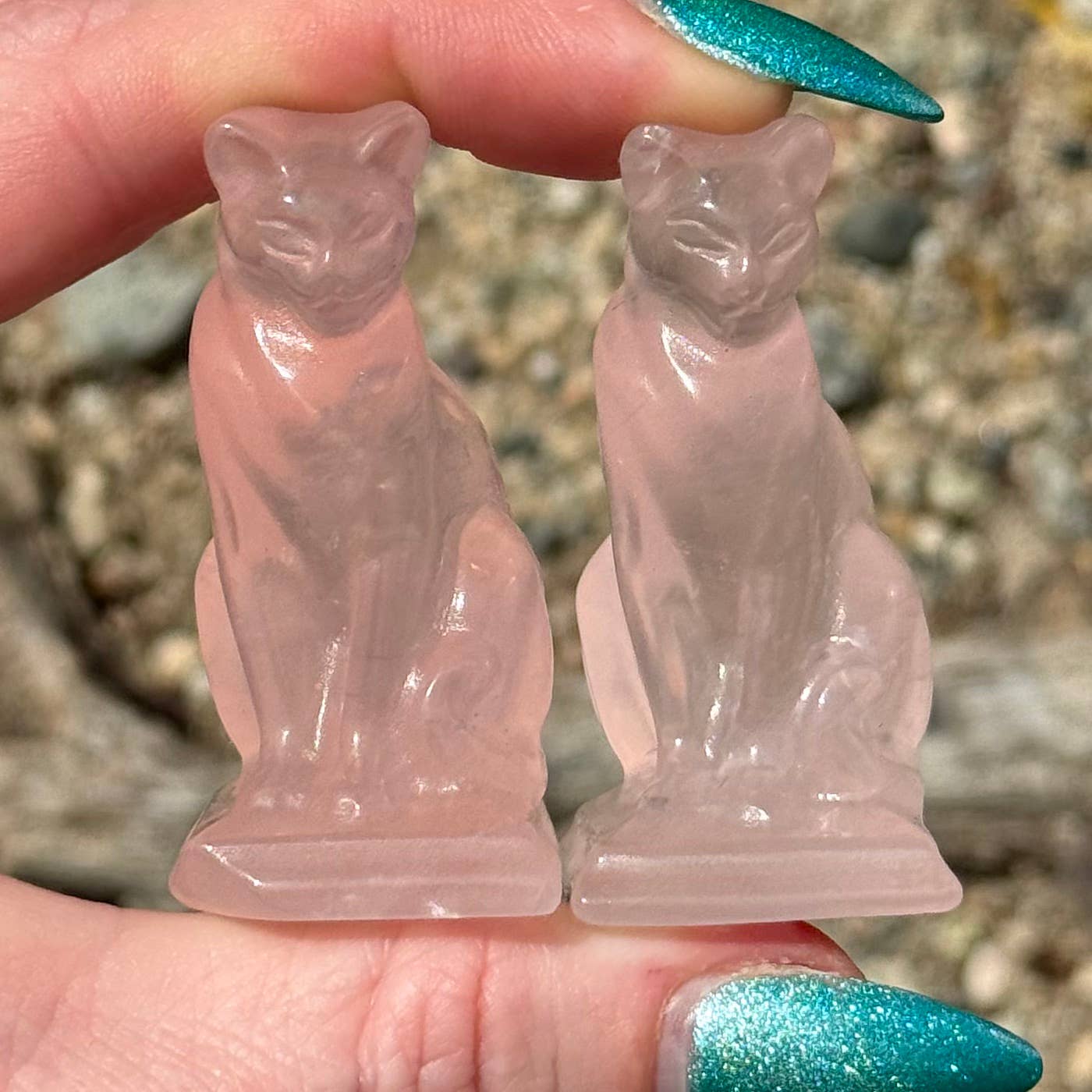 The Crystal Tabby - Small Sitting Rose Quartz Cat 