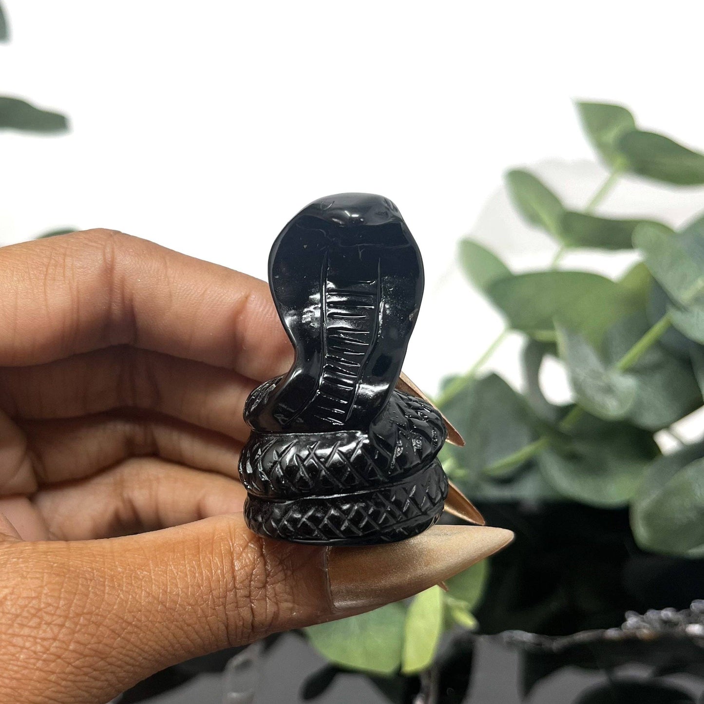 The Crystal Tabby - Obsidian Cobra Carving