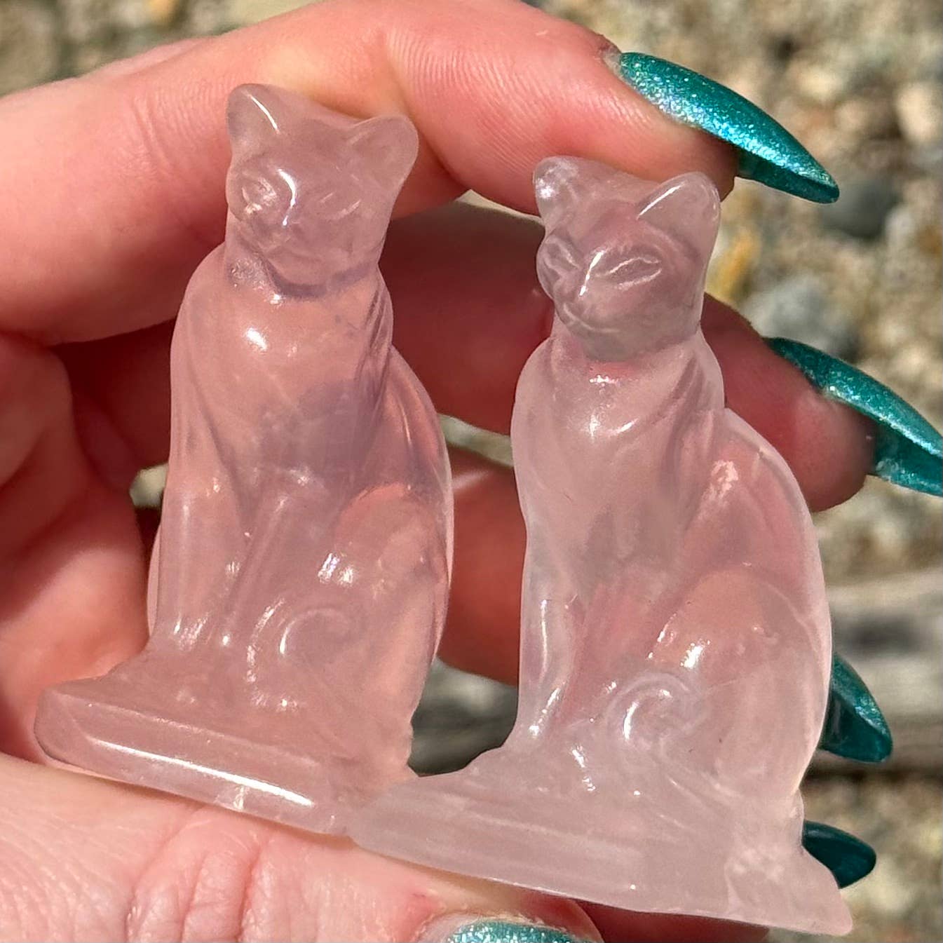 The Crystal Tabby - Small Sitting Rose Quartz Cat 