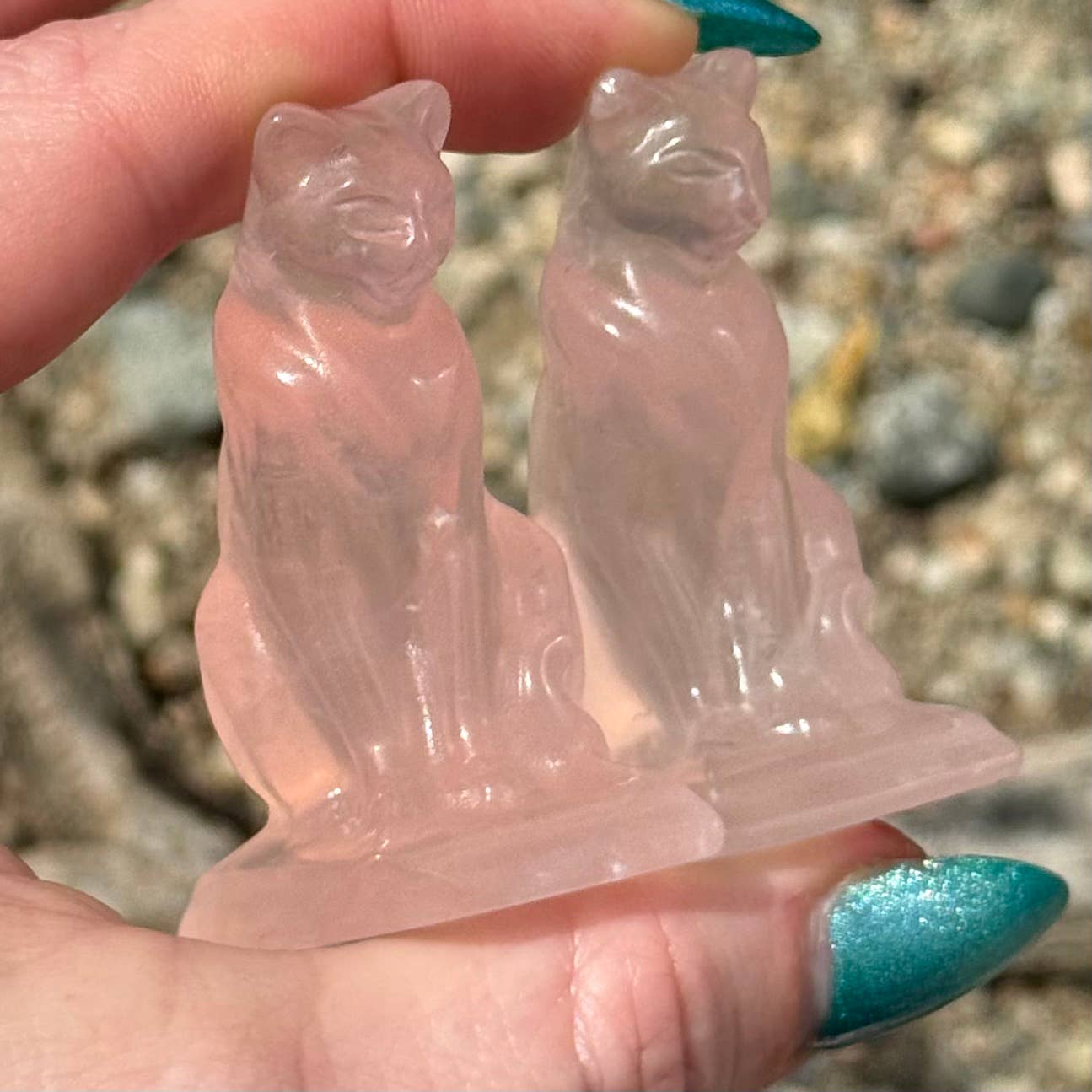 The Crystal Tabby - Small Sitting Rose Quartz Cat 