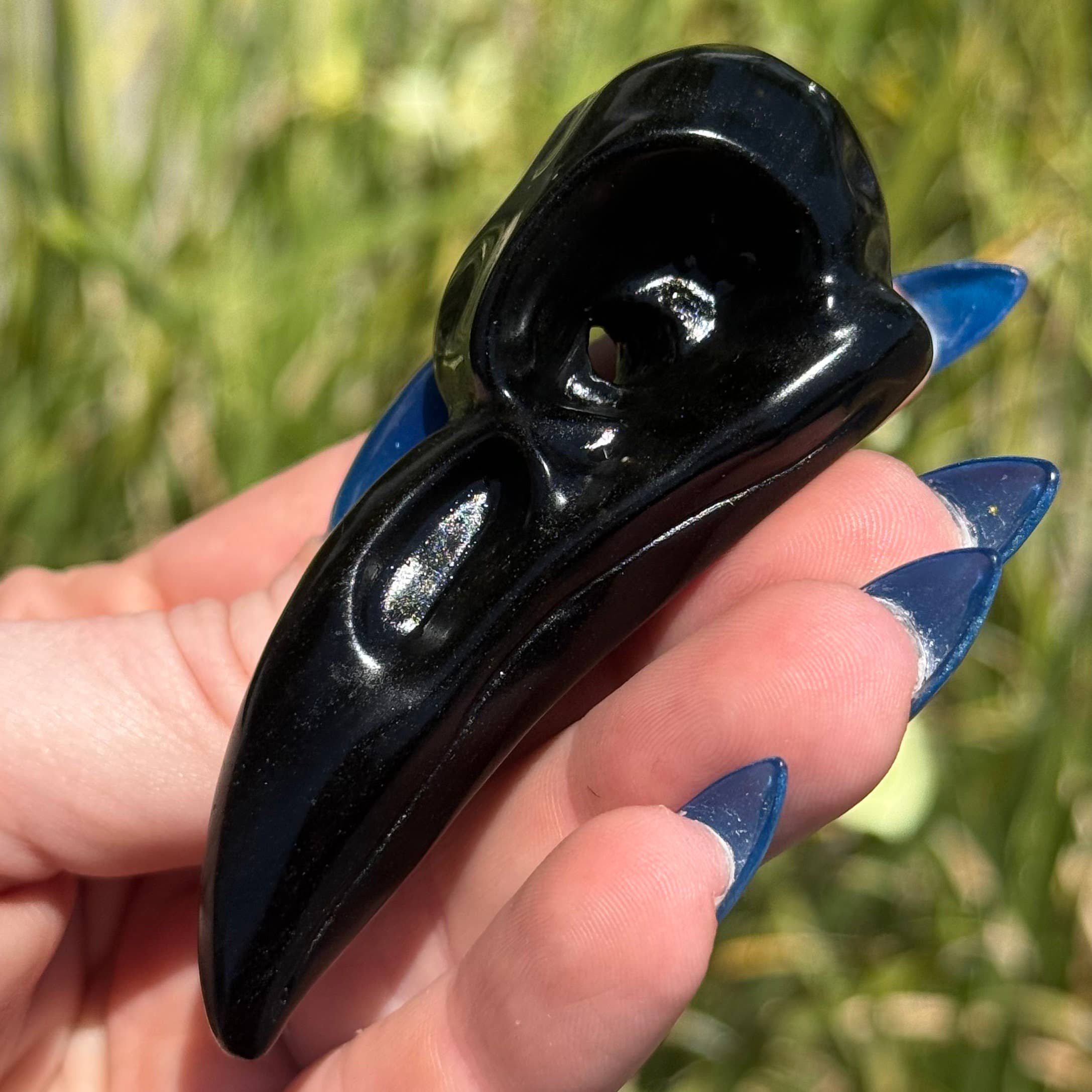 GOLD SHEEN OBSIDIAN RAVEN SKULL CARVING