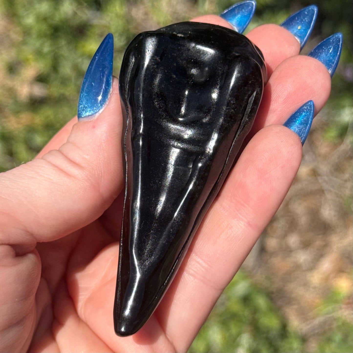 The Crystal Tabby - Obsidian Raven Skull Carving - Large